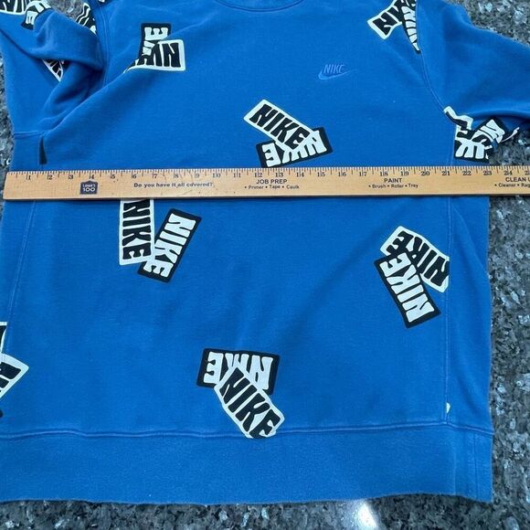 Nike Blue Graphic Logo Crewneck Sweatshirt Size Large All Over Print Cotton Blen - Picture 5 of 7